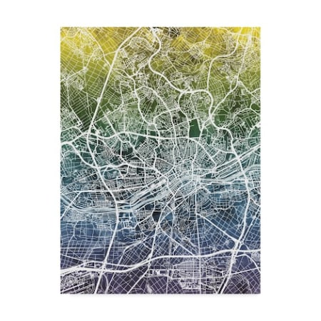 Michael Tompsett 'Frankfurt Germany City Map Blue Yellow' Canvas Art,24x32